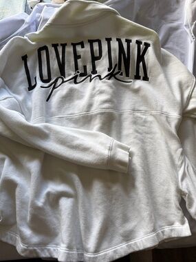 PINK Victoria's Secret White 'LOVE PINK' Pullover Sweatshirt